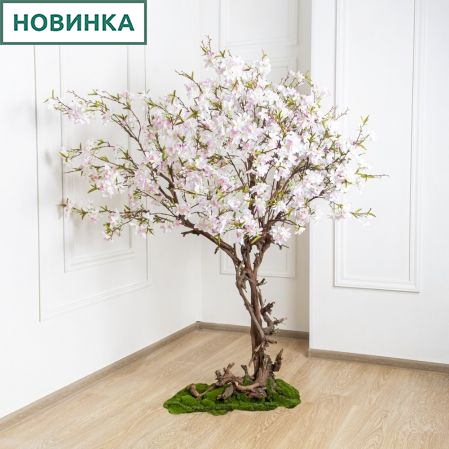 160/ОС/491 Сакура искусственная h160см на основании, бело-розовая
