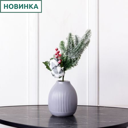 736/9180-16 Ветка новогодняя заснеженная с хлопком и ягодами h40см