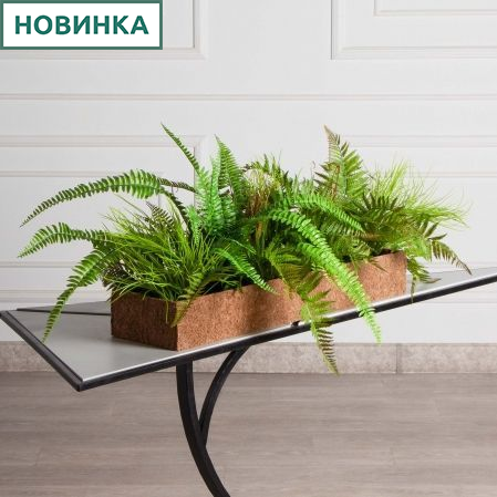 КН390/СТ(F) Композиция искусственная папоротники микс с травой в кокосовом боксе 75х20х10см