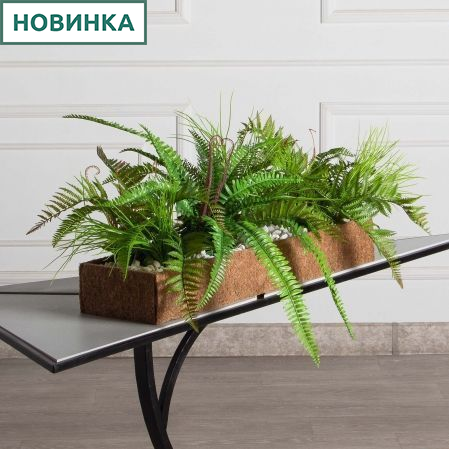 КН390/ЭкПЗ(Пр)(F) Композиция искусственная папоротники микс с травой в кокосовом боксе 75х20х10см