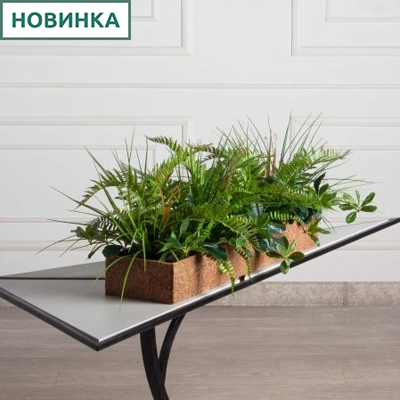 КН317/ЭК(Пр)(F) Композиция искусственная папоротник большой с травой в кокосовом боксе 75х20х10см