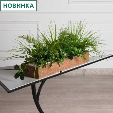 КН317/ЭкПЗ(Пр)(F) Композиция искусственная папоротник большой с травой в кокосовом боксе 75х20х10см