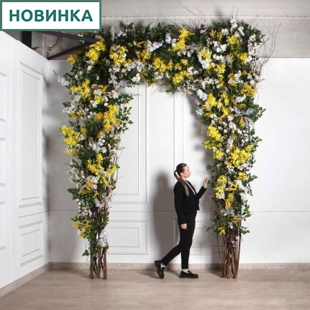 ДЛ159-1(з)(Пр)(Fix)(F) Декор входной группы цветочный h 380 см на стволах, пристенный(ширина 140см)