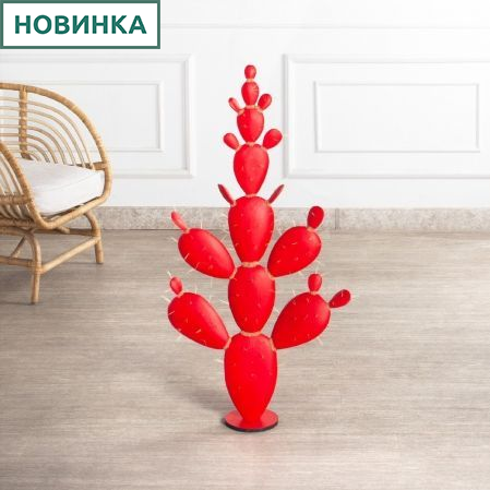 КА06/3(з)(F) Кактус искусственный Опунция h100см на основании, красный