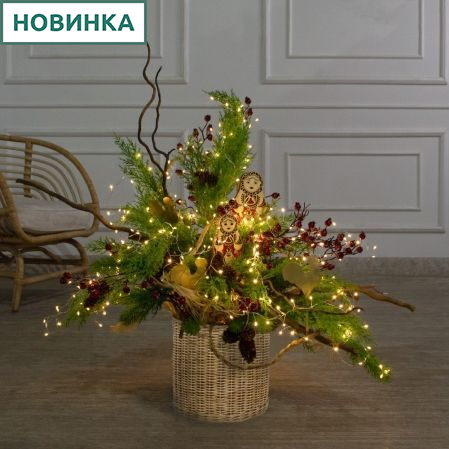 К567/СВ03т(Пр)(F) Композиция искусственная НГ интерьерная в русском стиле с гир.Роса, на основании К567/СВ03т(Пр)(F) Композиция искусственная НГ интерьерная в русском стиле с гир.Роса, на основании