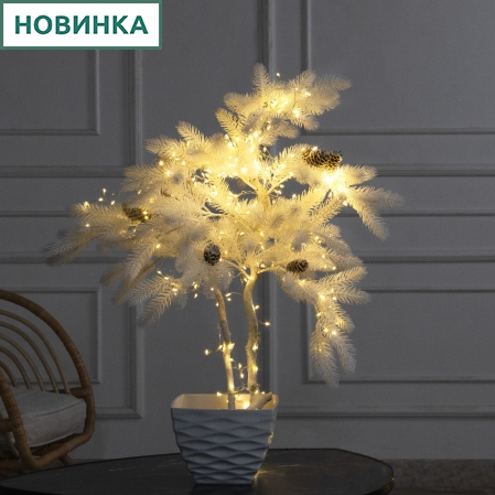 075/ВИТ/СВ03т/653(Пр)(F) Ель искусственная h75см в интерьерном кашпо и гирляндой Роса,белая 075/ВИТ/СВ03т/653(Пр)(F) Ель искусственная h75см в интерьерном кашпо и гирляндой Роса,белая