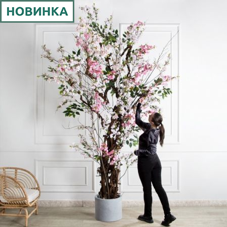 330/ОС/491/34/5170(Пр)(F) Яблоня искусственная пристенная h330см, бело-розовая