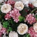 Ц441-3 Французский балкон Роза пионовидная искусственная в балконном кашпо, кремов.
