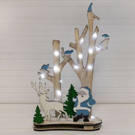 816/11-2(Sale) Дерево с подсв. "Птички/Дед Мороз"(голубой) 32*h52см