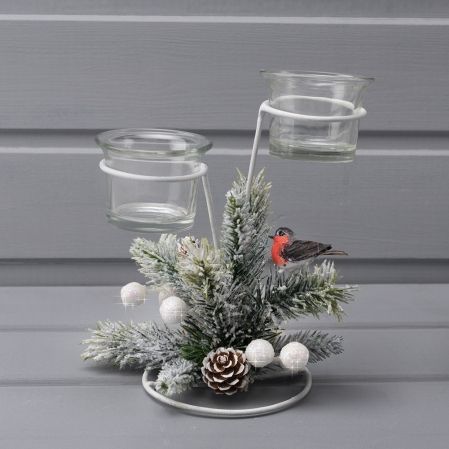 808/024-2(Sale) Подсвечник "Снегири" металл+стекло*2св (12*12*h21см)