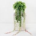 КЗ/03-2(з) Композиция искусственная Самшит с ампельными суккулентами в ребристом кашпо 13,5х13,5х16с