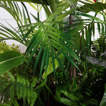 К327/1(F) Композиция искусственная Тропический микс со стрелицией h67см в кокос. боксе 80х20х10см К327/1(F) Композиция искусственная Тропический микс со стрелицией h67см в кокос. боксе 80х20х10см