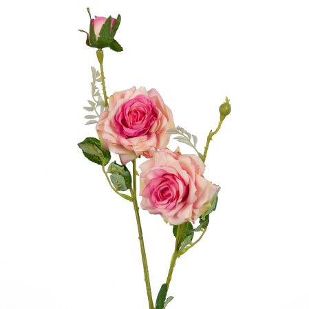 401/0055-1В Роза ветка h65см (розовая)(2гол+бут.)