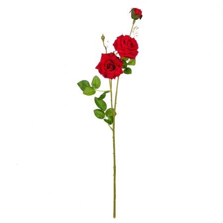 401/0055-2В Роза ветка h65см (красная)(2гол+бут.)