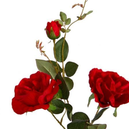 401/0139-2В Роза сатиновая ветка h93см(красная)(2гол+1бут)