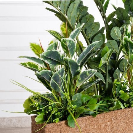 К361(УУ)(Пр)(F) Композиция искусственная Микс с Замиокулькасом в кокосовом боксе 65х15хh15см