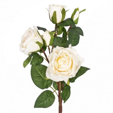 7141/9191-11/23 Роза искусственная Ретро, 3 головы, 2 бутона, h66см, белая