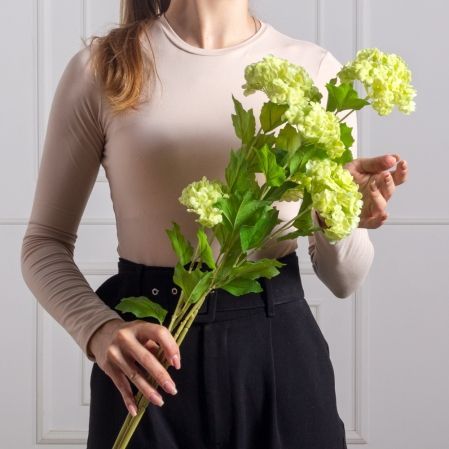 7141А/0443-15/9Р(F) Калина цветущая искусственная ветка 2 соцветия(латекс), h68см, зеленая