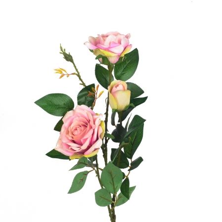 401/0008-5L Роза искусственная бархатная, 2 головы, 1бутон, h80см, светло-розов.