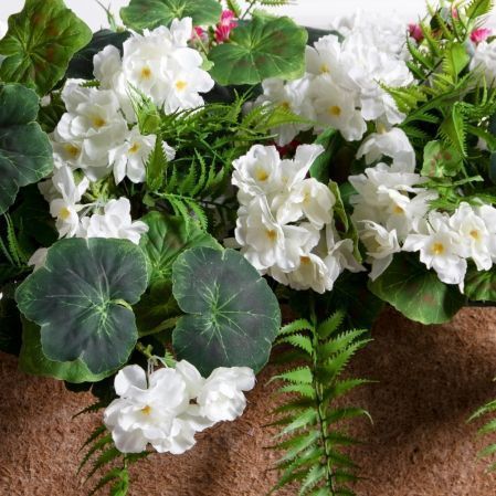 К281/2-5(з)(F) Композиция искусственная Пеларгония с папоротником в кокос. боксе 60х13х15см, белая К281/2-5(з)(F) Композиция искусственная Пеларгония с папоротником в кокос. боксе 60х13х15см, белая