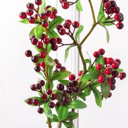 7143А/0599-4/1(Sale) Ветка искусственная с ягодами и листочками h60см, темно-красные