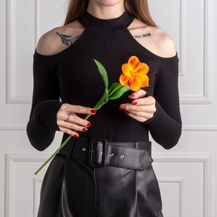 7141А/0443-02/18Р(АКЦИЯ) Тюльпан распустившийся искусственный d8см, h50см, оранжевый