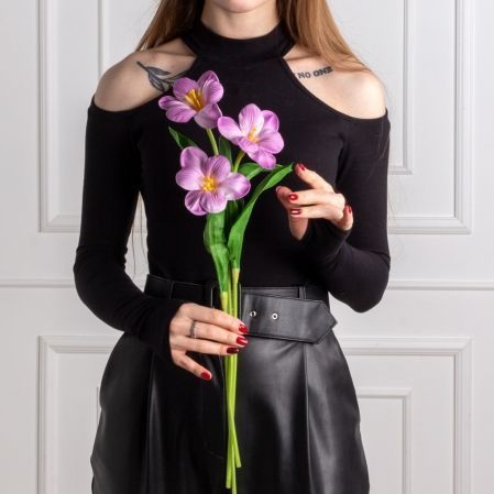 7141А/0443-02/8Р(АКЦИЯ) Тюльпан распустившийся искусственный d8см, h50см, сиреневый