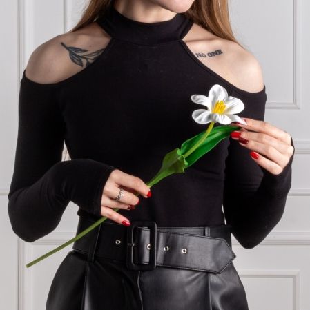 7141А/0443-02/23Р(АКЦИЯ) Тюльпан распустившийся искусственный d8см, h50см, белый