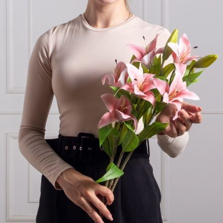 7141А/0443-21/5(F) Лилия искусственная 2 головы, 1 бутон h76см, светло-розовая