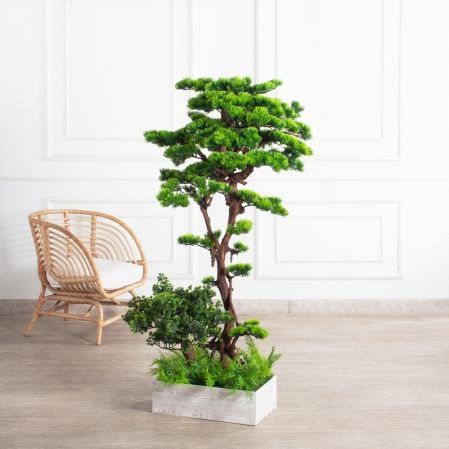 БС150/ОС/30-9(з)(Пр)(F) Бонсай искусственный Сосна h150 и 50см в деревянном ящике 50х30х15см БС150/ОС/30-9(з)(Пр)(F) Бонсай искусственный Сосна h150 и 50см в деревянном ящике 50х30х15см