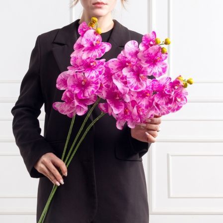 7141А/0108-01/6(F) Орхидея искусственная h100см 9 голов (латекс), фуксия пестрая