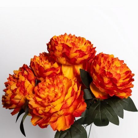 7141/А2777-99/2-18(F) Пион искусственный куст 7 голов (11 см), h 43 см, 12 нога красно-оранжевый