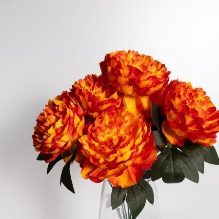 7141/А2777-99/2-18(F) Пион искусственный куст 7 голов (11 см), h 43 см, 12 нога красно-оранжевый