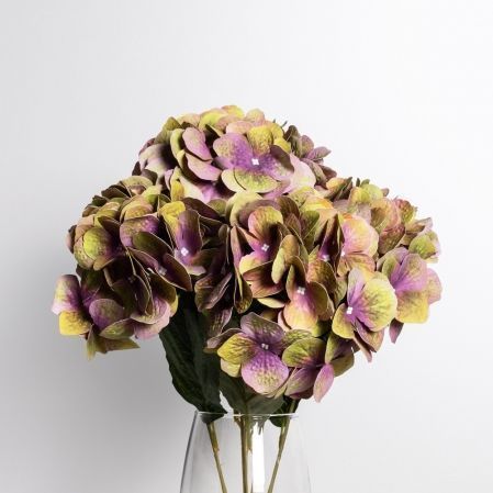 7141/А27120-36/17-9(F)Гортензия искусствен. 5 голов(15 см), h49см, нога силикон, фиолетово-зелен.
