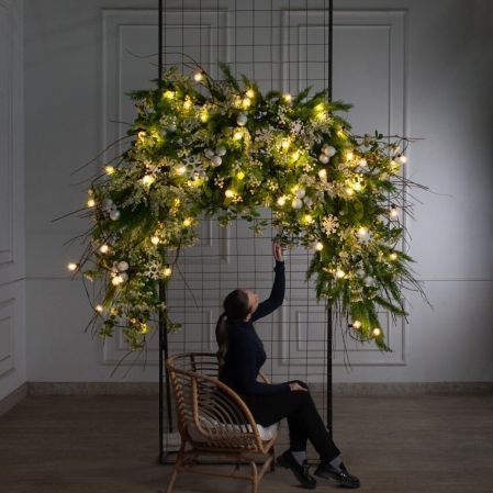 ДЛ191/СВ04(Пр)(Fix)(F)Декор вход.груп.h210см н/прутьях,прист.с ретро-гирляндой и белами шарами ДЛ191/СВ04(Пр)(Fix)(F)Декор вход.груп.h210см н/прутьях,прист.с ретро-гирляндой и белами шарами