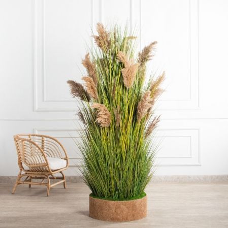 К351-6(з)(F) Трава Осока искусственная h200см в кокосовом боксе d60 h10см с мхом