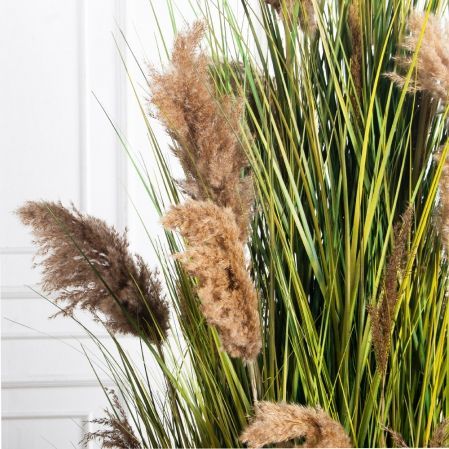 К351-6(з)(F) Трава Осока искусственная h200см в кокосовом боксе d60 h10см с мхом