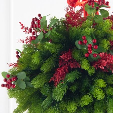 К559-2(Пр)(F) Композиция искусственная НГ подвесная с красным декором К559-2(Пр)(F) Композиция искусственная НГ подвесная с красным декором