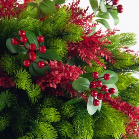 К559-2(Пр)(F) Композиция искусственная НГ подвесная с красным декором К559-2(Пр)(F) Композиция искусственная НГ подвесная с красным декором