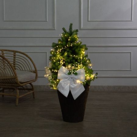 080/СВ03т/289-1(Пр)(Fix)(F) Ель искусственная h80см с белым декором и гирляндой Роса на основании