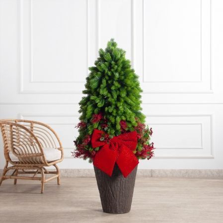 120/289-3(Пр)(Fix)(F) Ель искусственная h120см с красным декором на основании