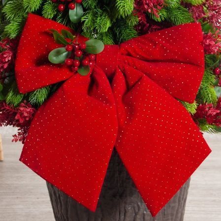 120/289-3(Пр)(Fix)(F) Ель искусственная h120см с красным декором на основании