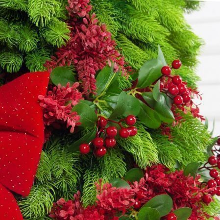 120/289-3(Пр)(Fix)(F) Ель искусственная h120см с красным декором на основании