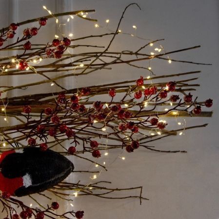 Л185/СВ03т(Пр)(Fix)(F)(Чп) Лиана искусственная со снегирями и гирляндой Роса L150см