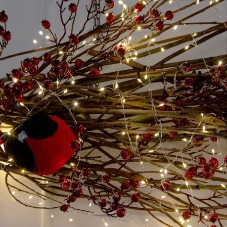 Л185/СВ03т(Пр)(Fix)(F)(Чп) Лиана искусственная со снегирями и гирляндой Роса L150см