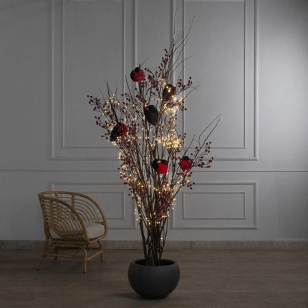 200/РН/СВ03т/647(Пр)(F) Дерево искусственное со снегирями и гирляндой Роса h200см