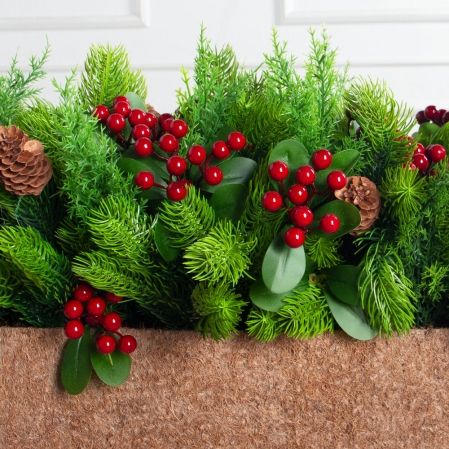 КНг57-5(з)(F) Композиция НГ искусственная с ягодами в кокосовом боксе 85х15х10см КНг57-5(з)(F) Композиция НГ искусственная с ягодами в кокосовом боксе 85х15х10см