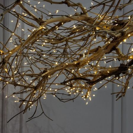 160/ДЗ/СВ03т(F) Ветвь интерьерная с гирляндой Роса h140см, натуральная древесина