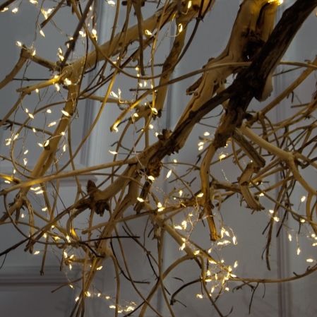 160/ДЗ/СВ03т(F) Ветвь интерьерная с гирляндой Роса h140см, натуральная древесина