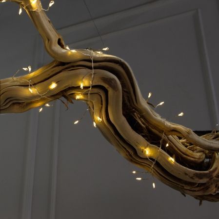 160/ДЗ/СВ03т(F) Ветвь интерьерная с гирляндой Роса h140см, натуральная древесина